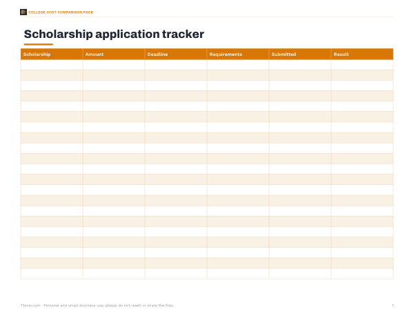 Preview of Printable Scholarship Tracker